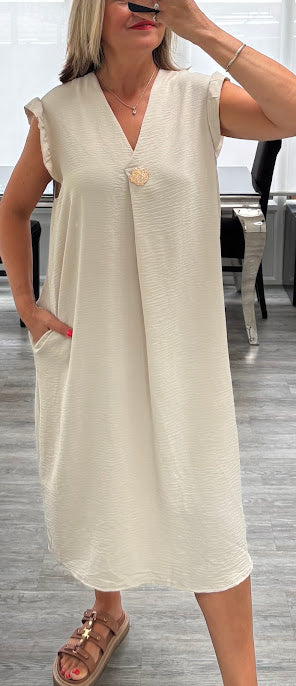 Bev frill shoulder midi dress