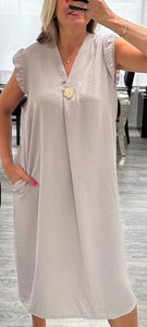 Bev frill shoulder midi dress