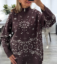 Load image into Gallery viewer, Blair bandana print zip knit cardigan
