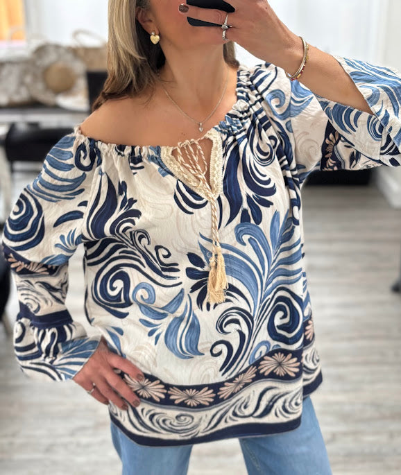 Ella printed bardot top