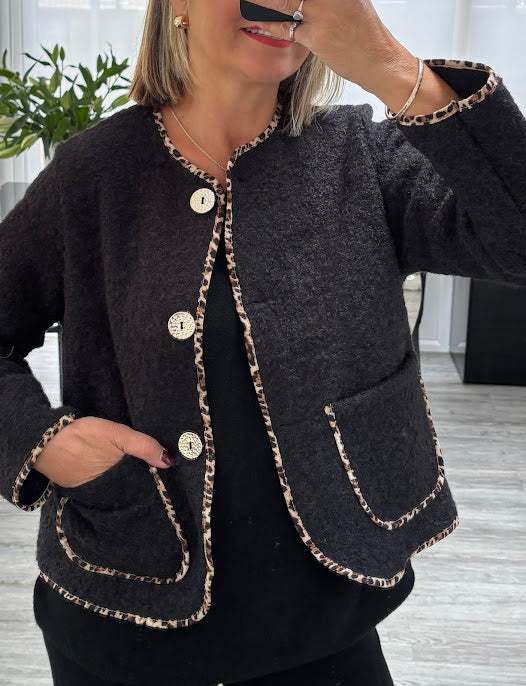 Pippa leopard piped jacket