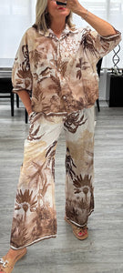 Roz palm print shirt set