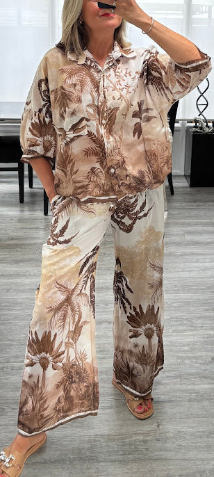 Roz palm print shirt set